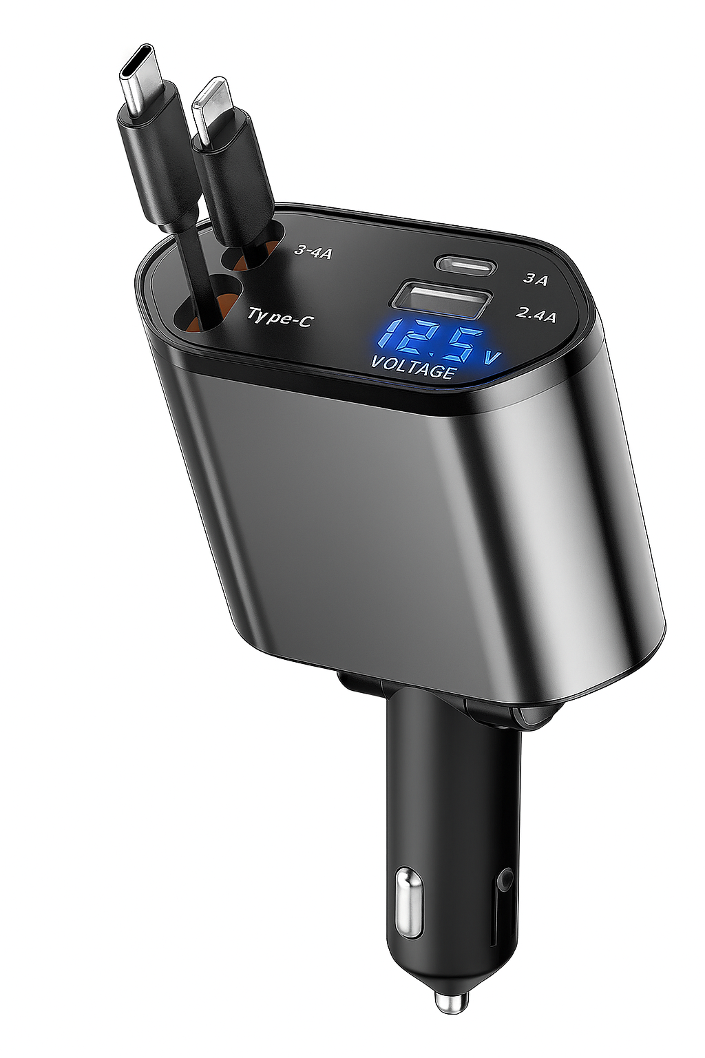 Chargeur Voiture 120W USB-C – Charge Rapide & Cordon Rétractable