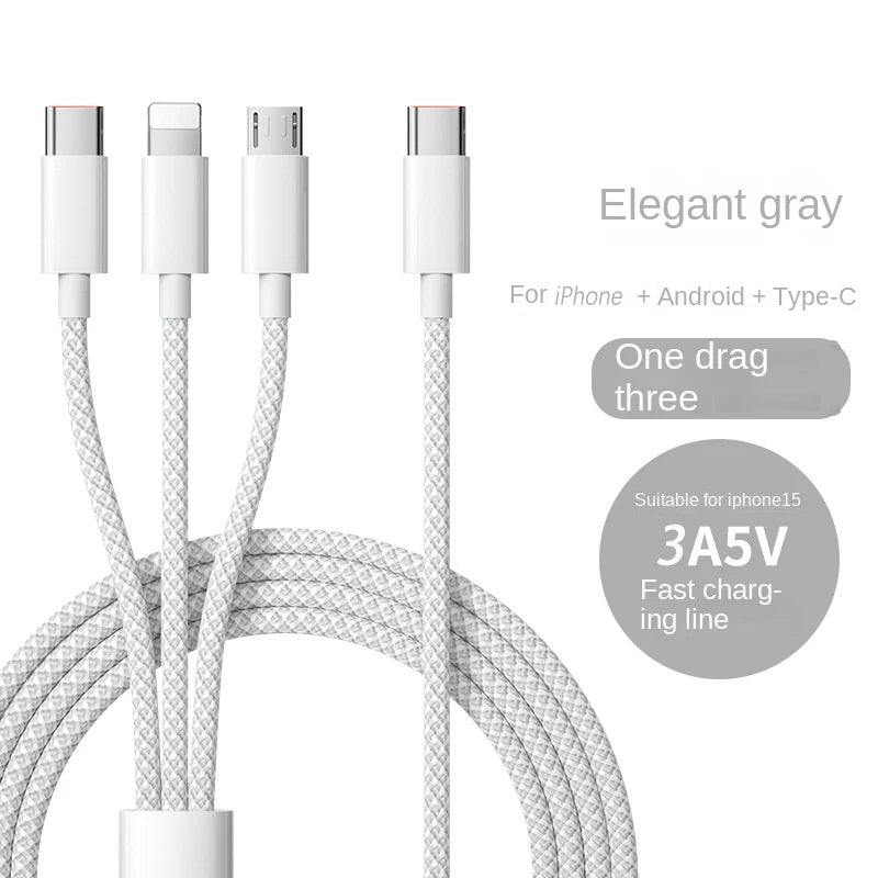 Câble 3-en-1 100W – Charge Rapide Universelle & Multi-Appareils