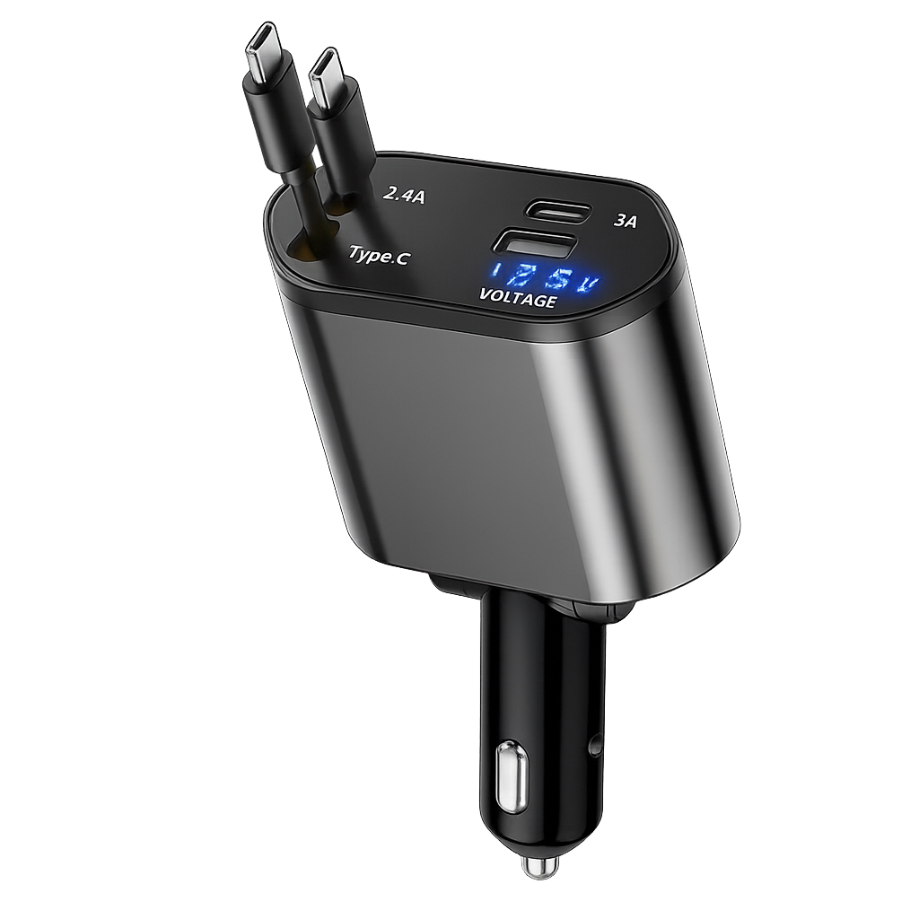 Chargeur Voiture 120W USB-C – Charge Rapide & Cordon Rétractable