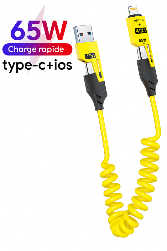 Câble 4-en-1 USB-C 65W – Charge Rapide Universelle & Durable