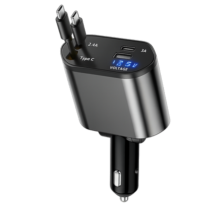 Chargeur Voiture 120W USB-C – Charge Rapide & Cordon Rétractable